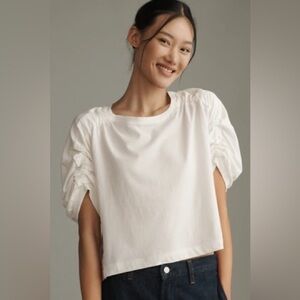 NWT Anthropologie Maeve Size Large Woven & Knit Ruched-Sleeve Twofer Top